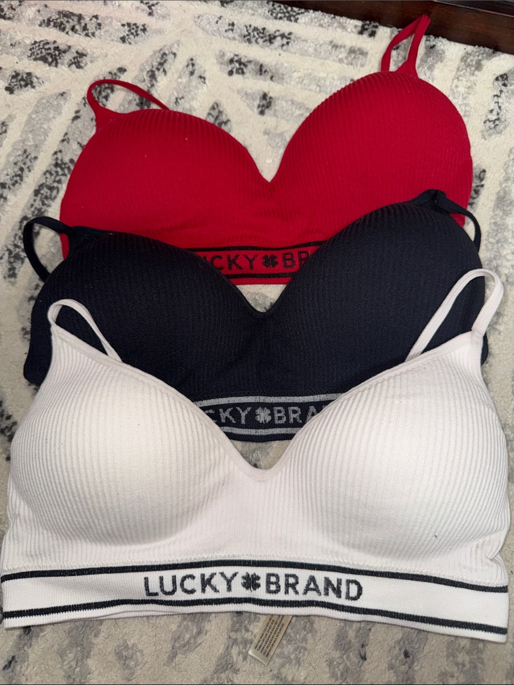 Lucky Brand Bralette Trio in Red, Black, White